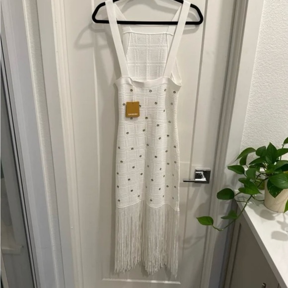 Sandro Cream Maxi Dress with Fringe Accents - Picture 4 of 7